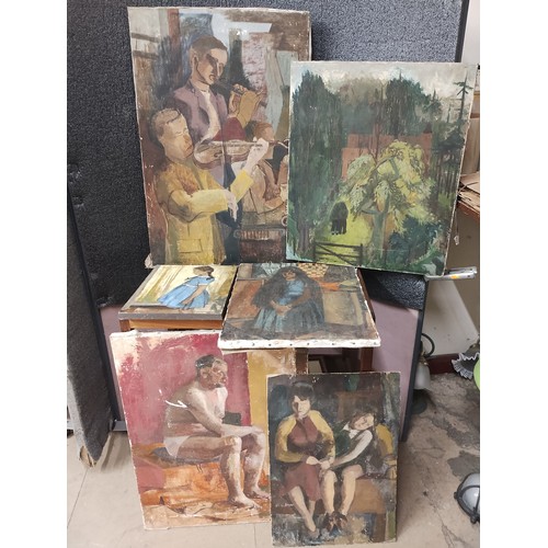 341 - British Modernist school, six oils on board, unframed