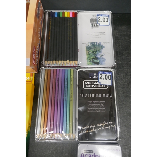 5010 - A quantity of artist accessories and tools including watercolour pencils, metallic pencils, Crayola ... 