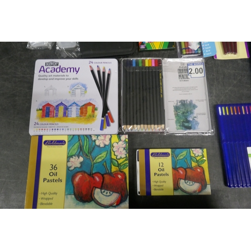 5031 - A quantity of assorted art materials and accessories including folders, pencils, oil pastels, Crayol... 