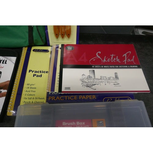 5031 - A quantity of assorted art materials and accessories including folders, pencils, oil pastels, Crayol... 