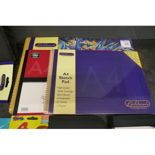 5032 - A collection of assorted artists materials and tools including pastel pad, sketchpad, oil pastels, w... 