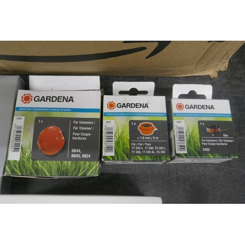 5040 - A large quantity of Gardena trimmer spool covers, replacement filament cassettes, boxes of Chemilumi... 