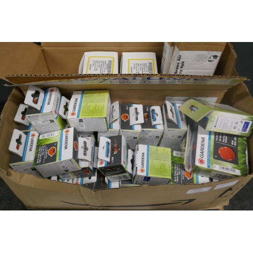 5040 - A large quantity of Gardena trimmer spool covers, replacement filament cassettes, boxes of Chemilumi... 