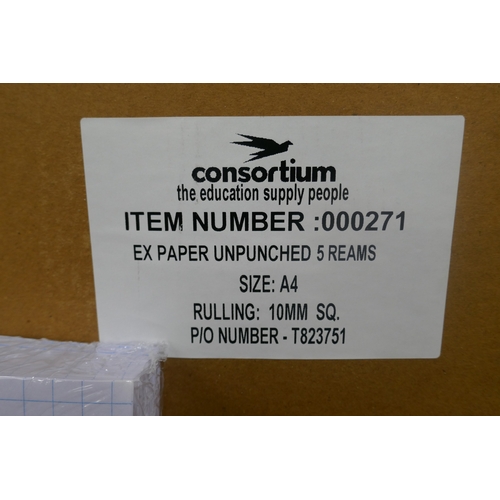 5042 - Ten boxes of A4, 10mm square lined paper (5 packs of 500 per box)