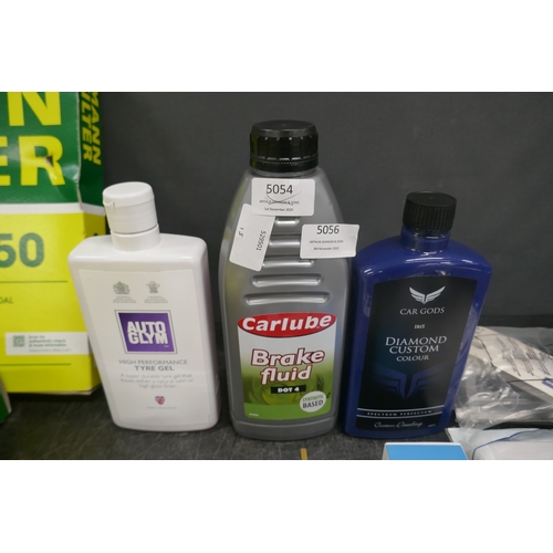 5056 - A 500ml bottle of Car Gods Iris Diamond custom colour, a 1 litre synthetic based car lube, dot 4 bra... 