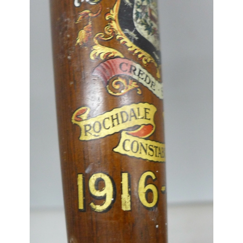 2085 - Two truncheons, a 1916-1919 presentation, Rochdale Special Constabulary and one other