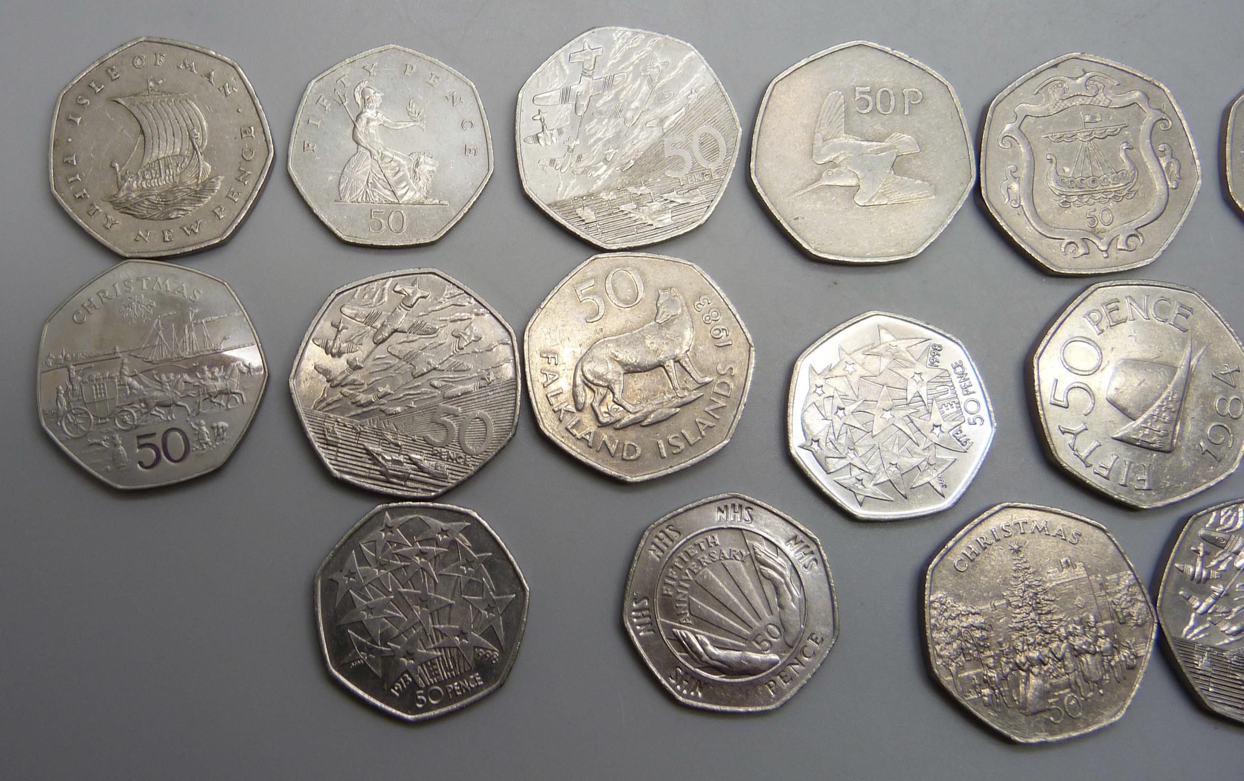 A collection of 50p coins including commemoratives, etc.