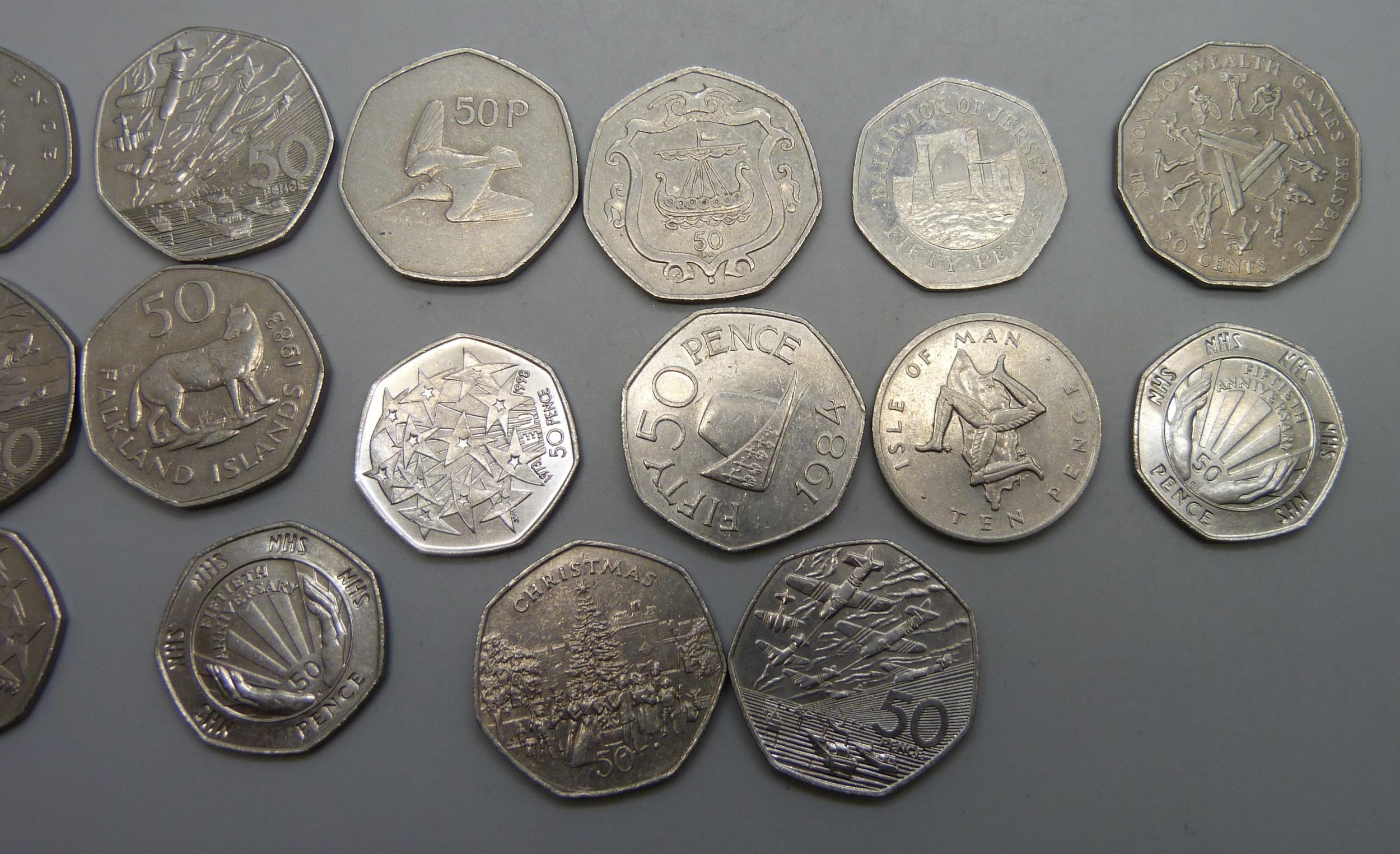 A collection of 50p coins including commemoratives, etc.