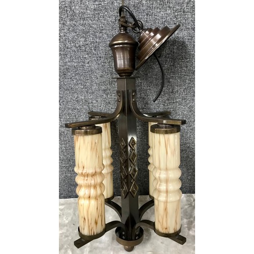 339 - A Belgian Art Deco bronzed and marbled glass ceiling light