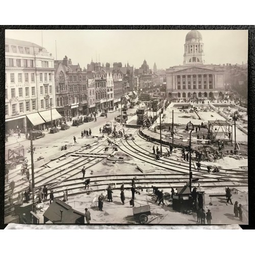 371 - A print of 19th Century Nottingham Market Square on metal