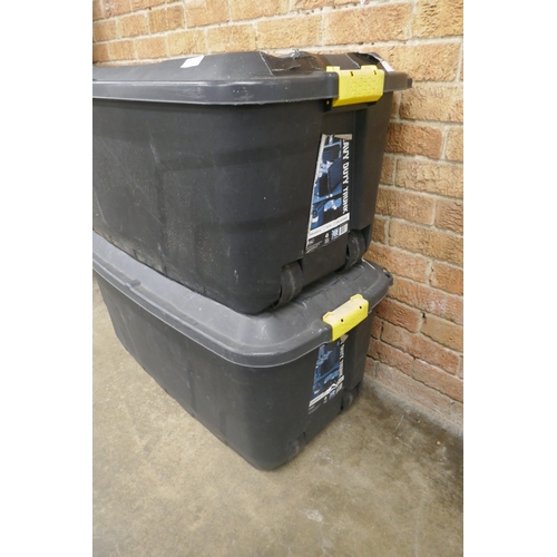 5092 - 2 x 145L plastic storage boxes on wheels