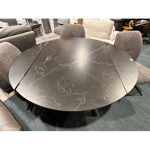 3184 - A Round Cavella extending table with 4 charcoal fabric dining chairs (chipped edge of table top) ori... 