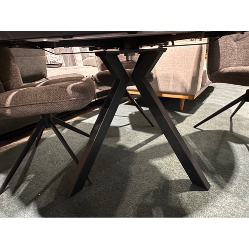 3184 - A Round Cavella extending table with 4 charcoal fabric dining chairs (chipped edge of table top) ori... 