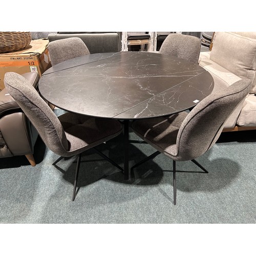 3184 - A Round Cavella extending table with 4 charcoal fabric dining chairs (chipped edge of table top) ori... 