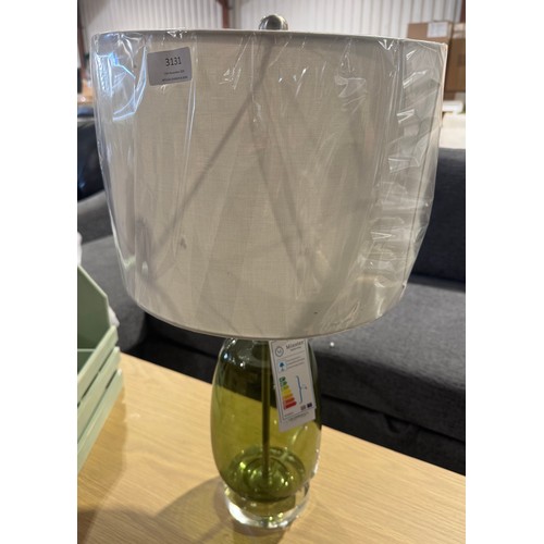 3131 - A green glass table lamp with white shade
