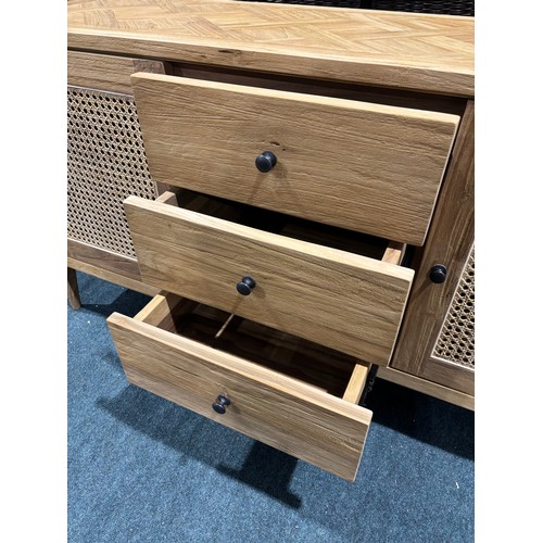 3163 - A Arch Sideboard in recycled Teak & Rattan with 3 Doors