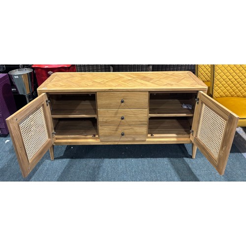 3163 - A Arch Sideboard in recycled Teak & Rattan with 3 Doors