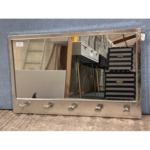 3236 - A five hook silver framed coat hook mirror