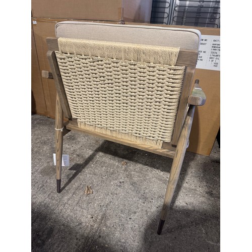 3141 - A Burford Leisure Chair with Removeable Cushion in Natural Linen fabric & Grey Oiled wood Frame