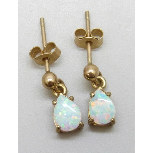 7124 - A pair of 9ct gold synthetic opal earrings, 1.2g