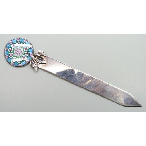 7152 - An Italian silver millefiori letter opener/bookmark, 20g, 13.9cm