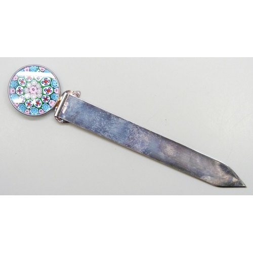 7152 - An Italian silver millefiori letter opener/bookmark, 20g, 13.9cm