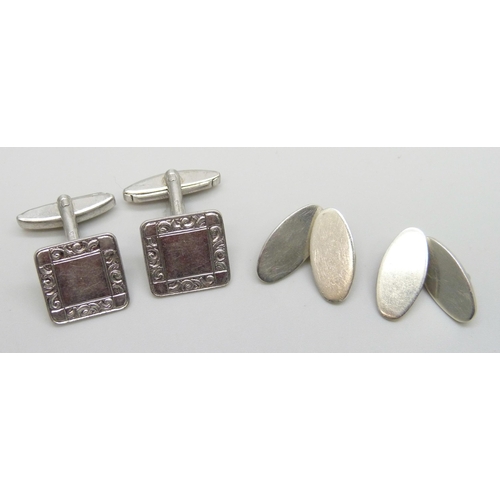 7166 - Two pairs of silver cufflinks, Malcolm Gray and John Atkin & Sons, 13.5g