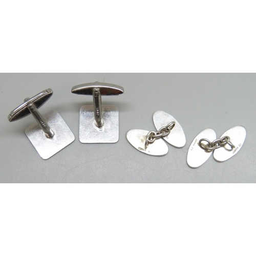 7166 - Two pairs of silver cufflinks, Malcolm Gray and John Atkin & Sons, 13.5g