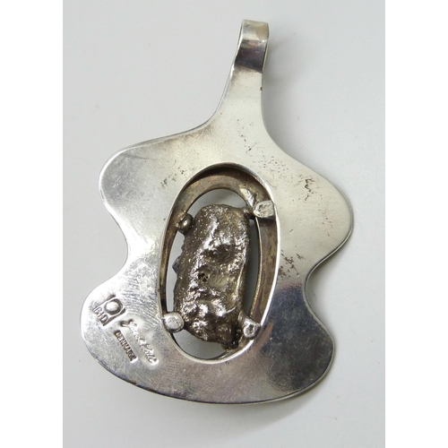 7176 - A Jacob Hill Danish Modernist silver plated necklace pendant set with an amethyst geode, 89g, 8.9cm ... 