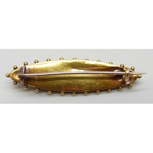 7177 - A Victorian 15ct gold brooch, hallmarks worn, possibly Birmingham, 1897, 3.1g, 4.6cm