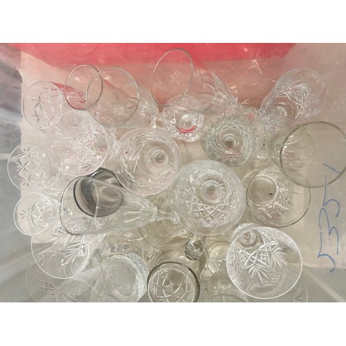 2321 - Collection of mixed glass / crystal to include wine, brandy, sherry, tumblers, etc. Two boxes in tot... 