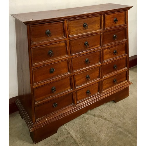110 - A hardwood fifteen drawer apothecary chest