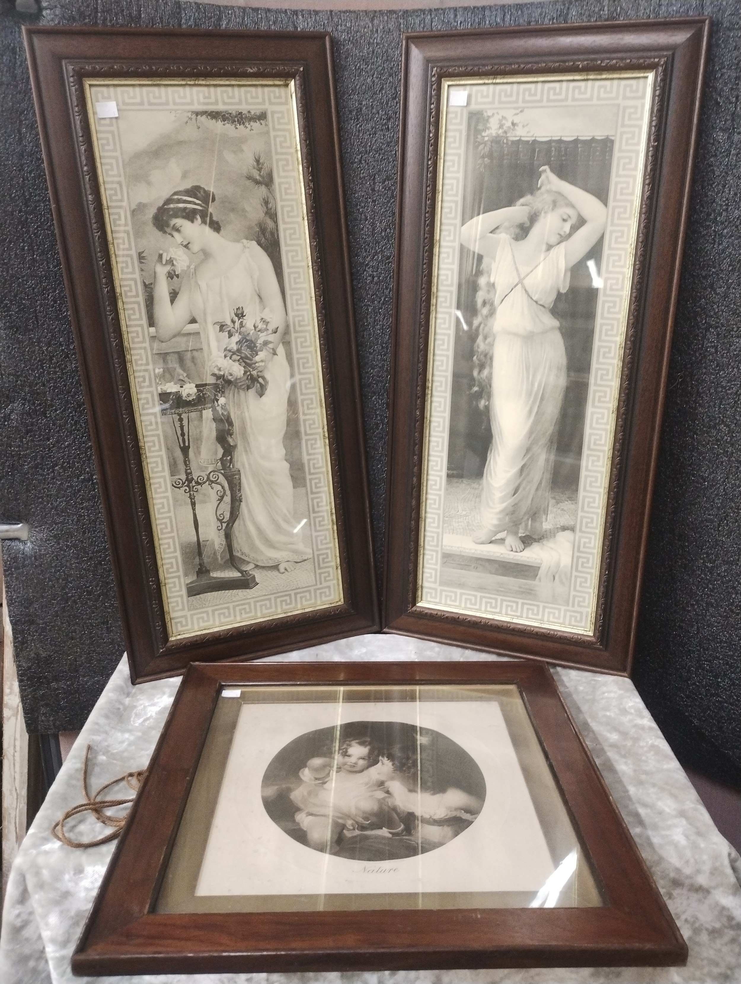 A pair of Pre-Raphaelite prints of two ladies and a print of two ...