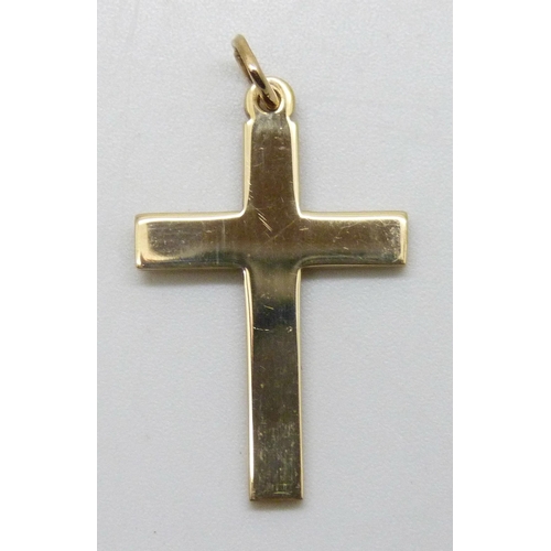 7040 - A 9ct gold cross necklace pendant, 2.5g, 3.1cm including bail