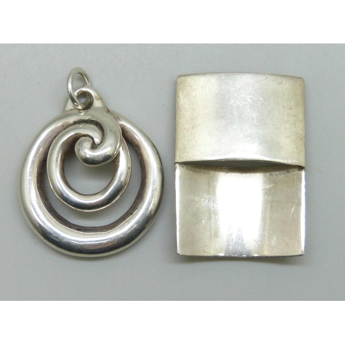 7042 - Two Modernist design silver pendants, largest 3.8cm including bail