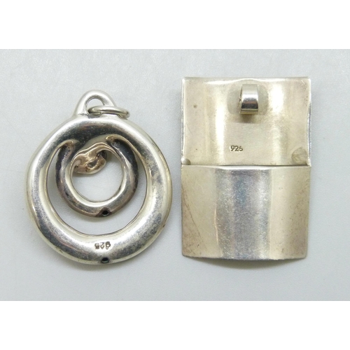 7042 - Two Modernist design silver pendants, largest 3.8cm including bail