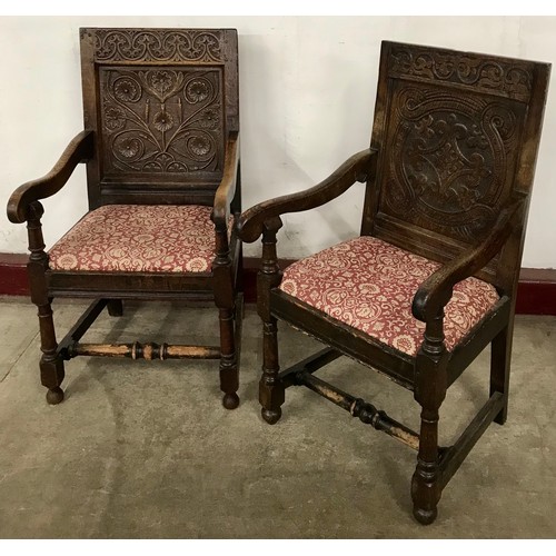 90 - A pair of 18th Century carved oak Wainscot chairs