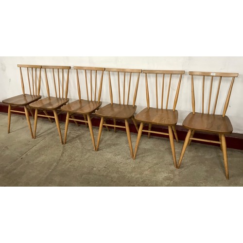 60 - A set of six Ercol Blonde elm and beech 391 model chairs