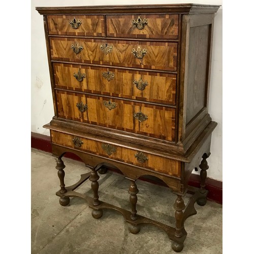 69 - A William & Mary oak and walnut chest on stand