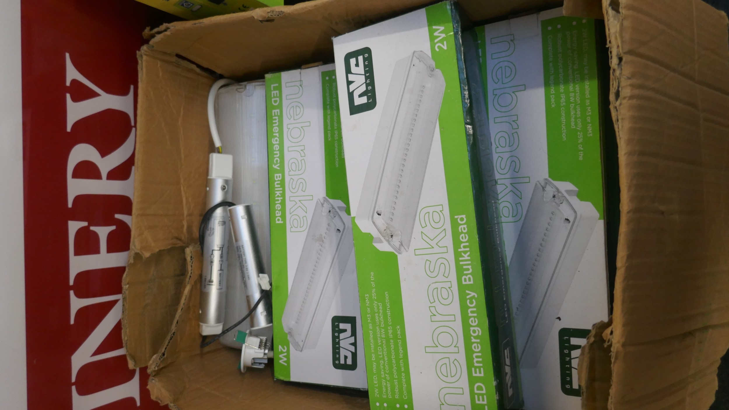 A quantity of lighting including, NVC LED emergency bulkheads, solar ...