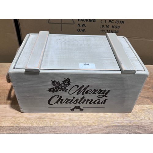 3012 - A set of 3 light grey wooden 'Merry Christmas' storage boxes