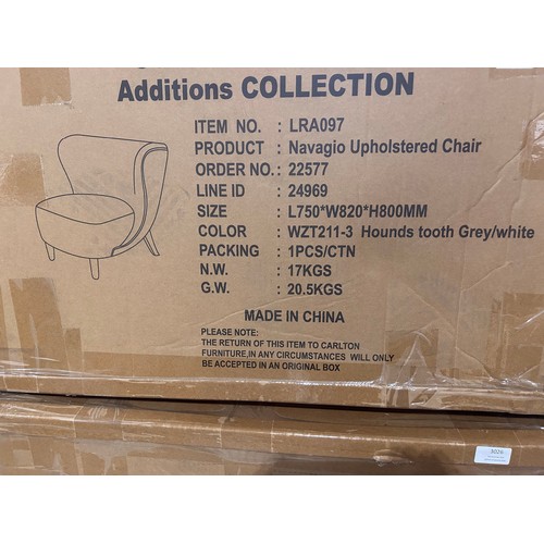 3047 - A Navagio Upholstered Chair in Hounds tooth Grey/white Fabric with Black Wenge Leg (unchecked)