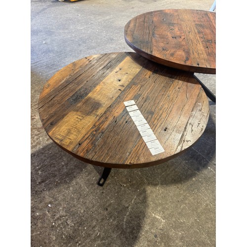 3053 - A Set of 2 Sleeper Wood/Black Iron - Round Coffee Tables