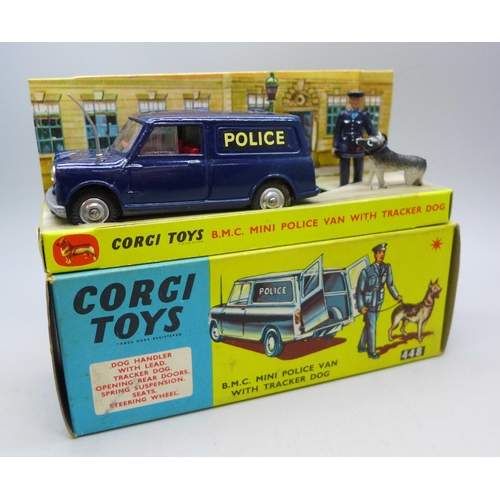2065 - A Corgi Toys 448 B.M.C. Mini Police Van with Tracker Dog and Handler, boxed