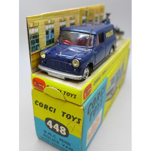 2065 - A Corgi Toys 448 B.M.C. Mini Police Van with Tracker Dog and Handler, boxed