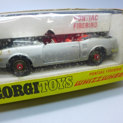 2076 - Two Corgi Toys WhizzWheels 164 Ison Bros. Wild Honey Dragster and a 343 Pontiac Firebird, boxed