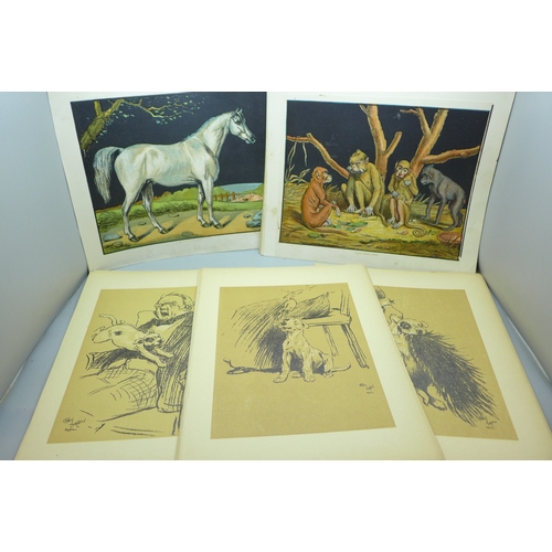 2111 - A collection of 19th century colour lithographs, animals, children and dog illustrations, after Ceci... 