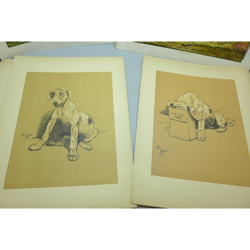 2111 - A collection of 19th century colour lithographs, animals, children and dog illustrations, after Ceci... 