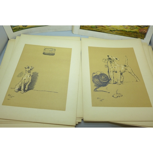2111 - A collection of 19th century colour lithographs, animals, children and dog illustrations, after Ceci... 