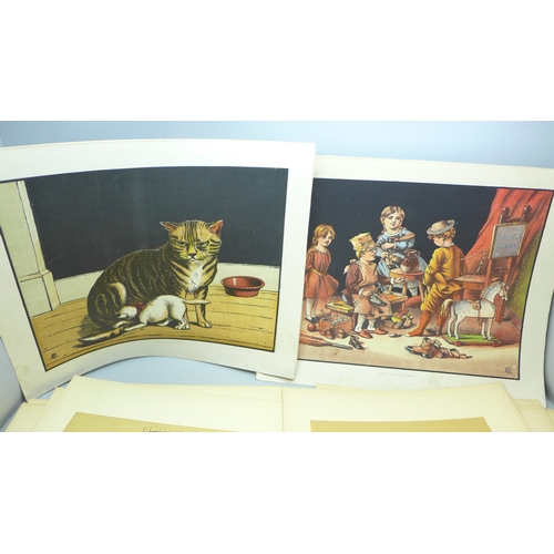 2111 - A collection of 19th century colour lithographs, animals, children and dog illustrations, after Ceci... 